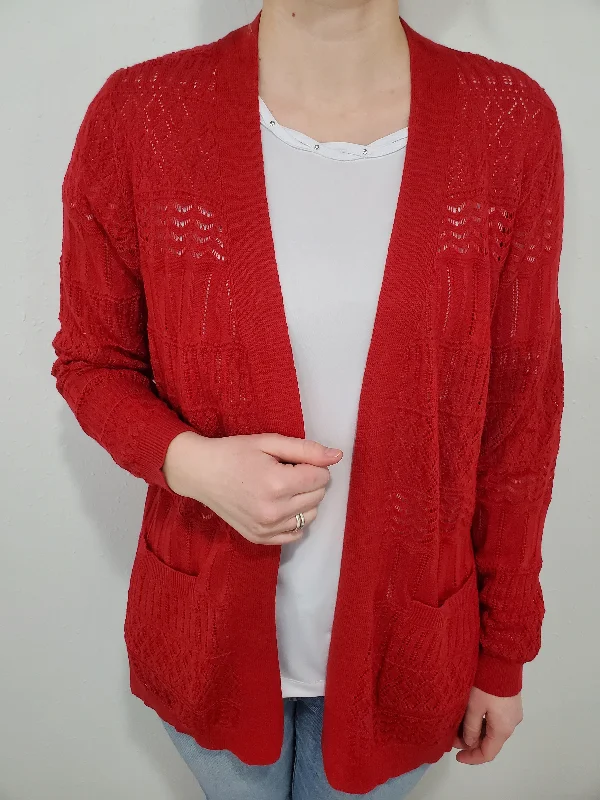 MARIA OPEN KNIT CARDIGAN Zippered Buttoned Snapped