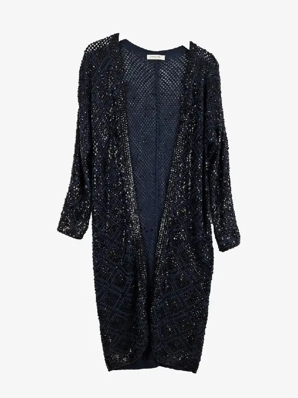 Megan Park Shiny Sequences Knitted Kimono Cardigan Size 14 Cable Knit Ribbed Knit Lace Knit