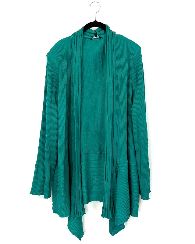 Green Ribbed Cardigan - Size 28W - 30W Silk Blend Satin Velvet