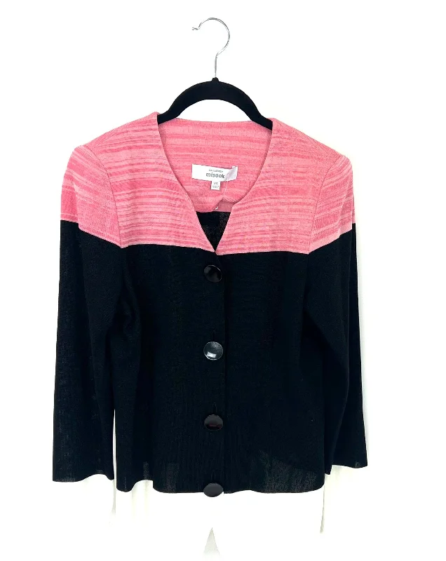 Pink Black And White Button Up Cardigan - Size 2-4 Satin Fabric Silk Fabric Chiffon Fabric Pink Black And White Button Up Cardigan - Size 2-4 Satin Fabric Silk Fabric Chiffon Fabric
