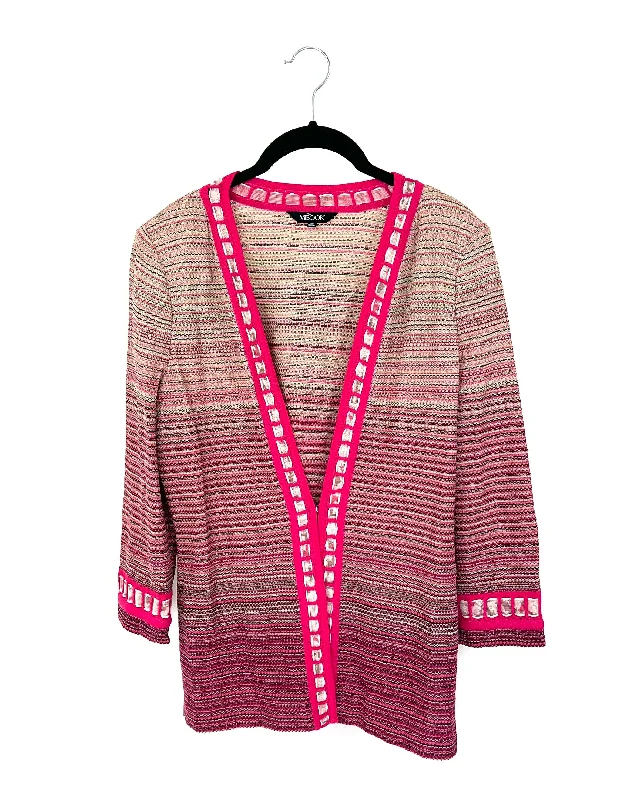 Pink Multi Colored Textured Cardigan - Size 2-4 Cardigan Knitwear Sweater
