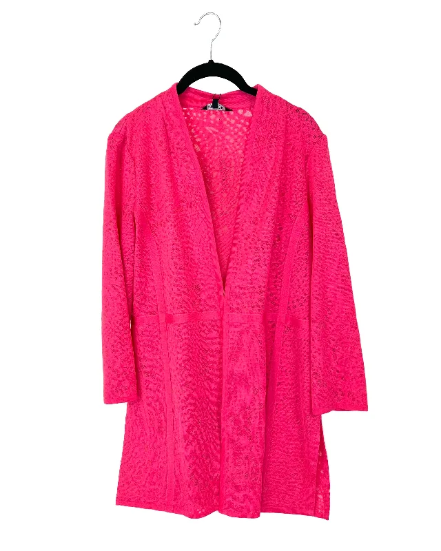 Pink Sheer Cropped Sleeve Cardigan - Size 2-4 Nylon Fabric Polyester Fabric Spandex Fabric