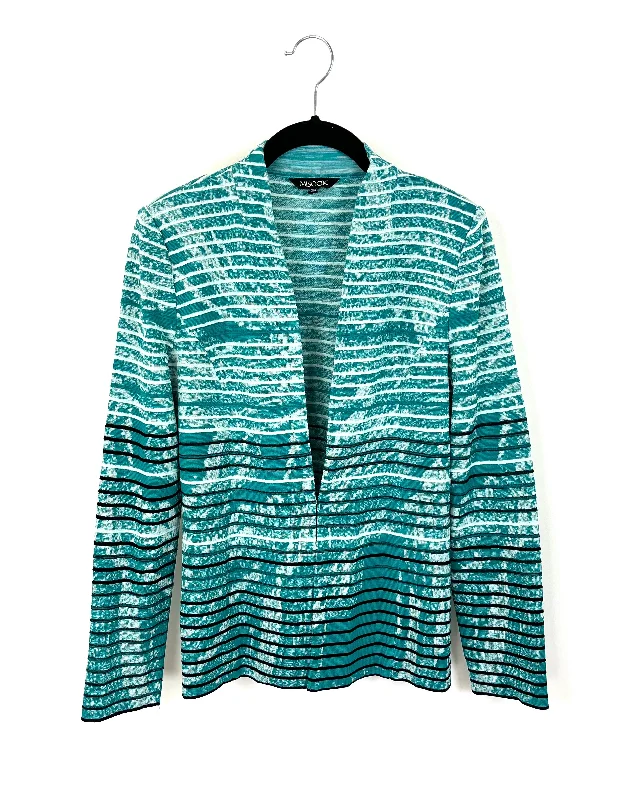 Teal And White Cardigan - Size 0 Anti-Pilling Anti-Shrink Durable
