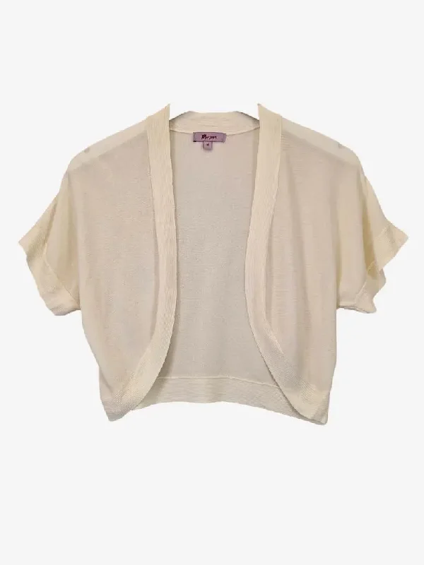 Monsoon Sheer Knit Pearl Bolero Cardigan Size M Solid Print Embellished