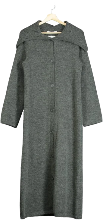 NA-KD Grey Big Lapel Maxi Cardigan UK XS Toggled Drawstring Belted