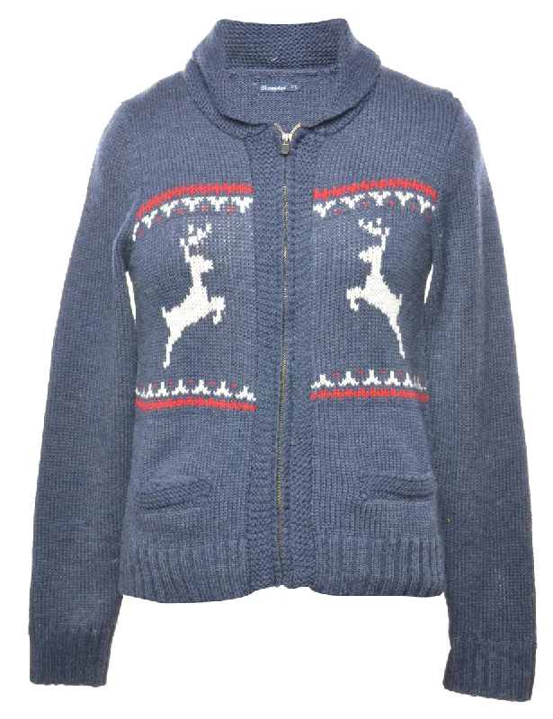 Navy Nordic Cardigan - S Fitted Slim Tailored