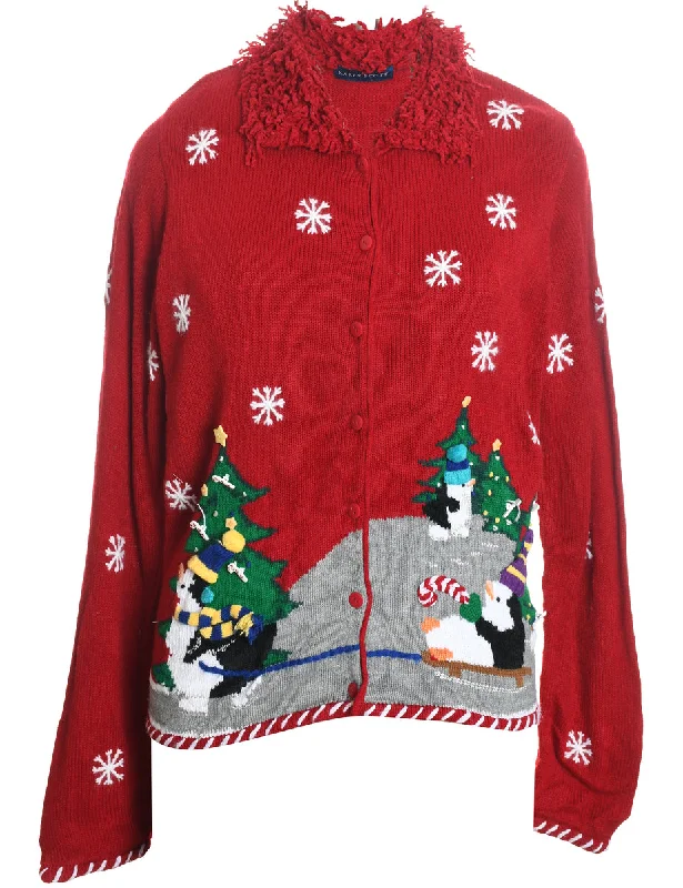Red Christmas Cardigan - M Seamless Knitted Crochet