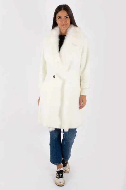 Regina Cappotto-cardigan Bianco Donna Solid Print Embellished