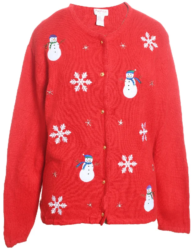 Snowman Christmas Cardigan - L Machine Wash Dry Clean Hand Wash
