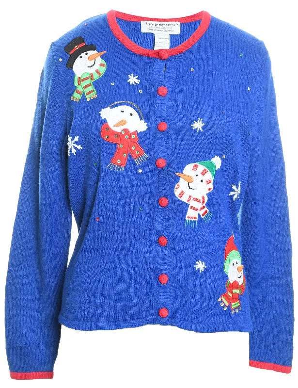 Snowman Christmas Cardigan - L Fitted Slim Tailored
