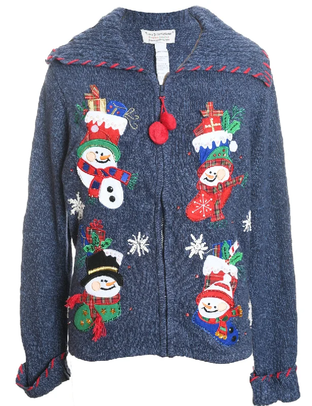 Snowman Christmas Cardigan - L Fitted Loose Oversized