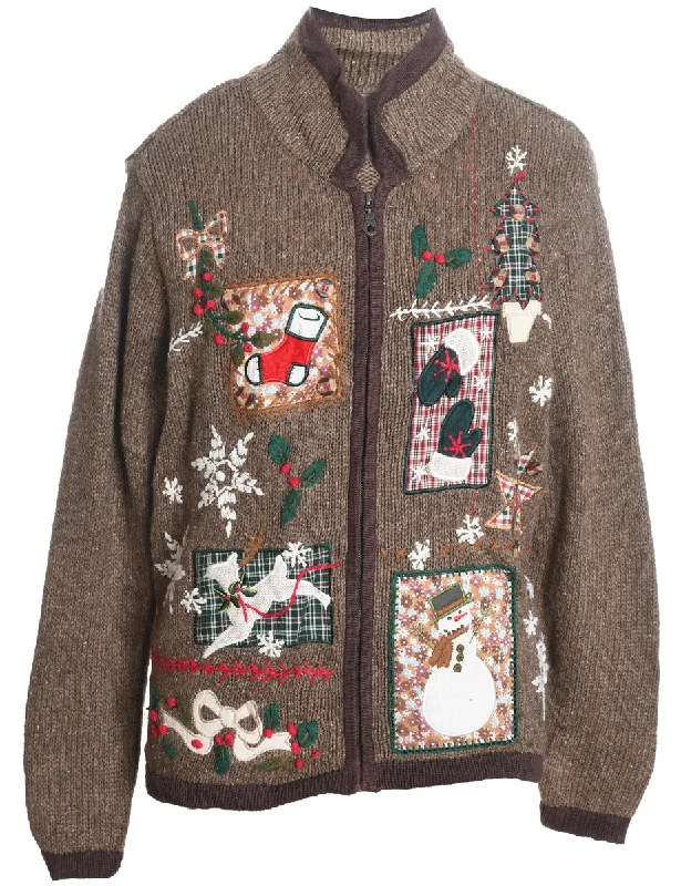 Snowman Christmas Cardigan - L Transparent Opaque Sheer