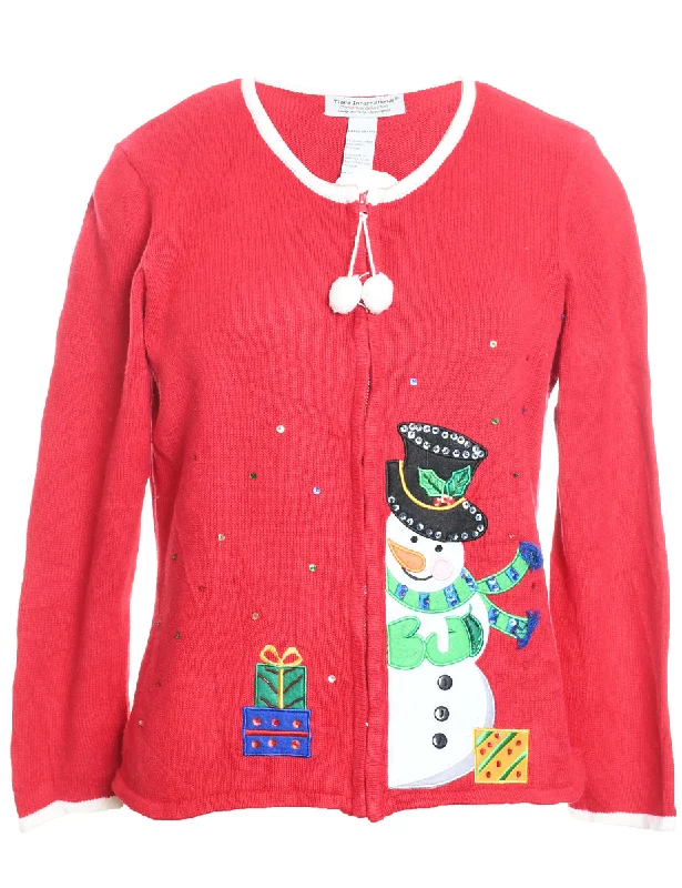 Snowman Christmas Cardigan - L Oversized Loose Flowy