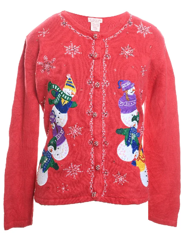 Snowman Christmas Cardigan - L Thin Thick Dense