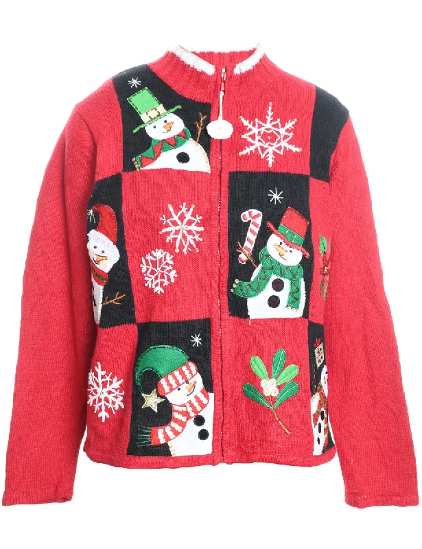 Snowman Christmas Cardigan - L Chenille Brocade Lace