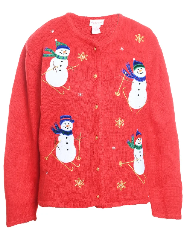 Snowman Christmas Cardigan - M Elegant Classic Vintage