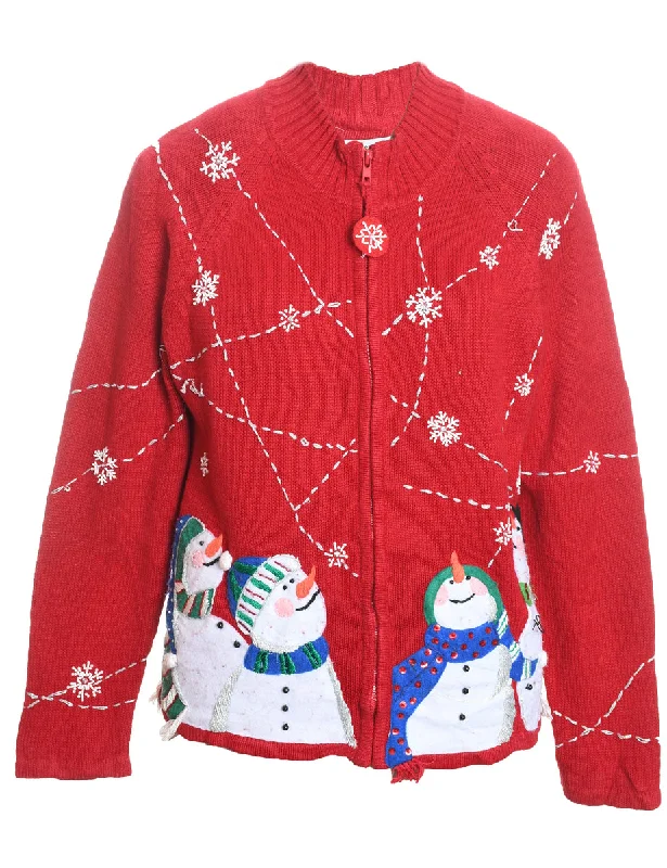 Snowman Christmas Cardigan - M Solid Color Striped Floral Print