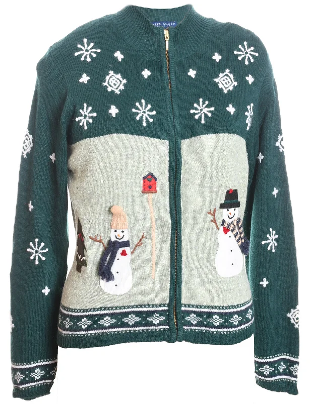 Snowman Christmas Cardigan - M Jersey Fabric Tulle Fabric Batik Fabric