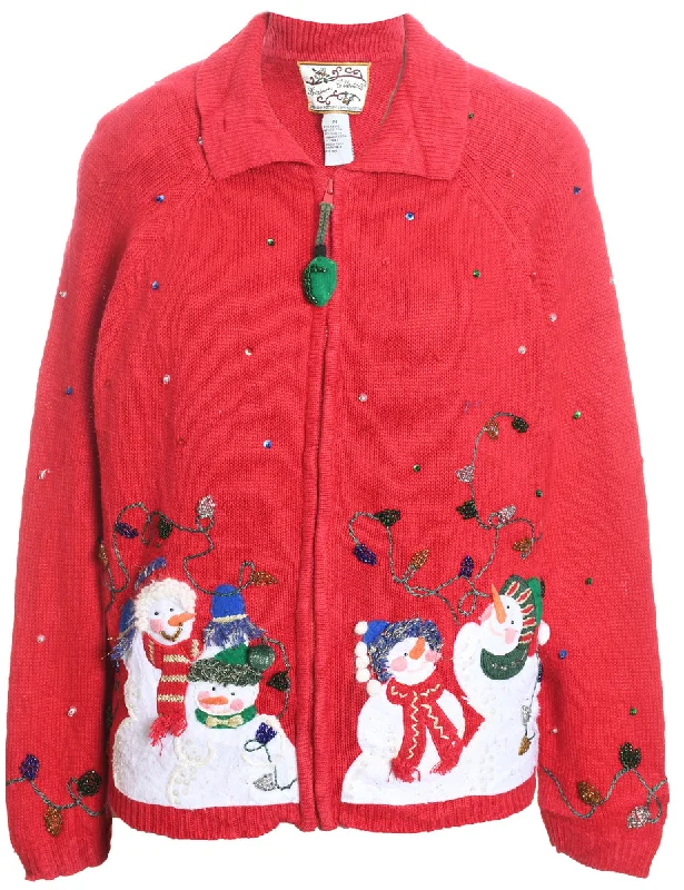Snowman Christmas Cardigan - M Satin Fabric Silk Fabric Chiffon Fabric