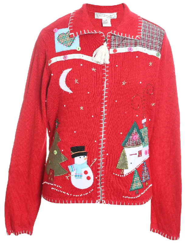 Snowman Christmas Cardigan - M Long Cardigan Short Cardigan Medium Cardigan