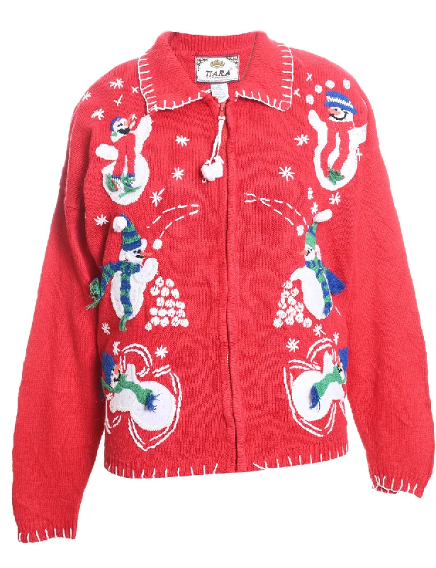 Snowman Christmas Cardigan - M Neon metallic Matte