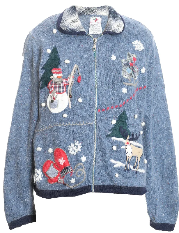 Snowman Christmas Cardigan - M Cashmere Blend Cotton Blend Poly Blend