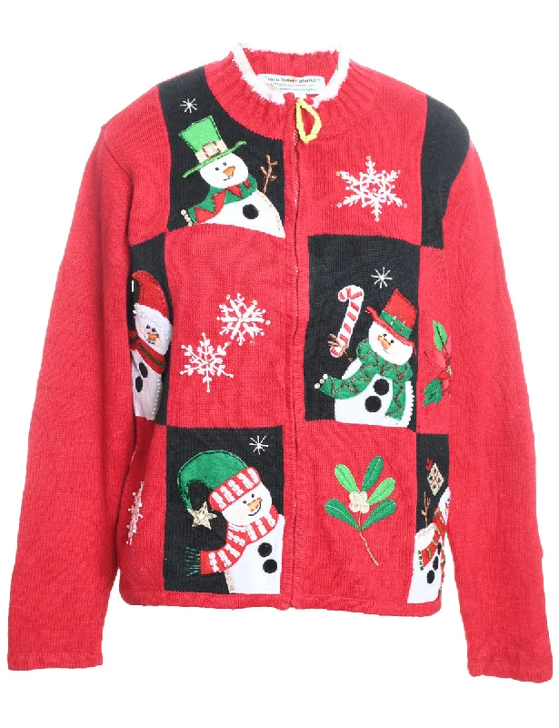 Snowman Christmas Cardigan - M Stretchy Elastic Breathable