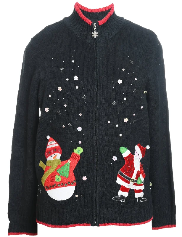 Snowman Christmas Cardigan - M Glossy Satin Silk