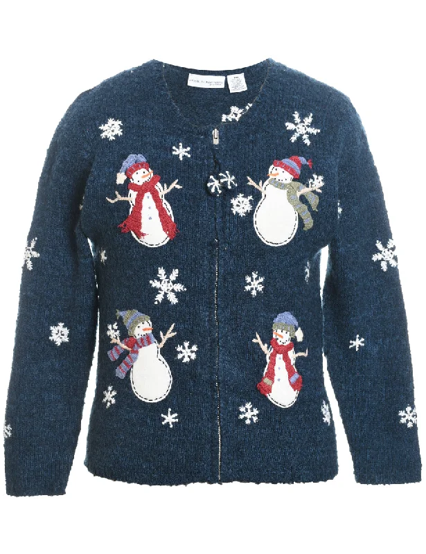 Snowman Christmas Cardigan - M Embroidered Appliqued Beaded