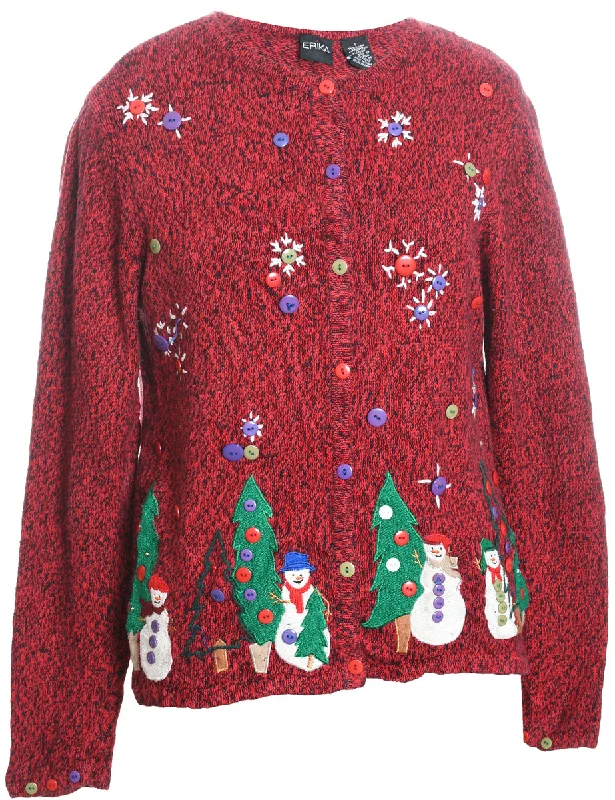 Snowman Christmas Cardigan - S Velvet Chenille Corduroy