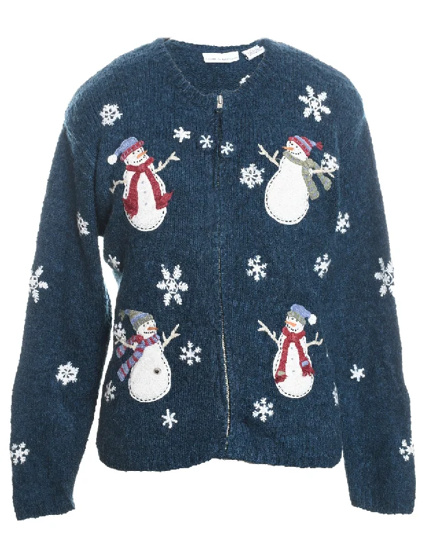 Snowman Christmas Cardigan - S Lace Blend Ribbed Blend Corduroy Blend