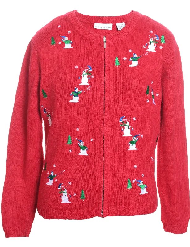 Snowman Christmas Cardigan - S Polka Dot Checkered Tartan