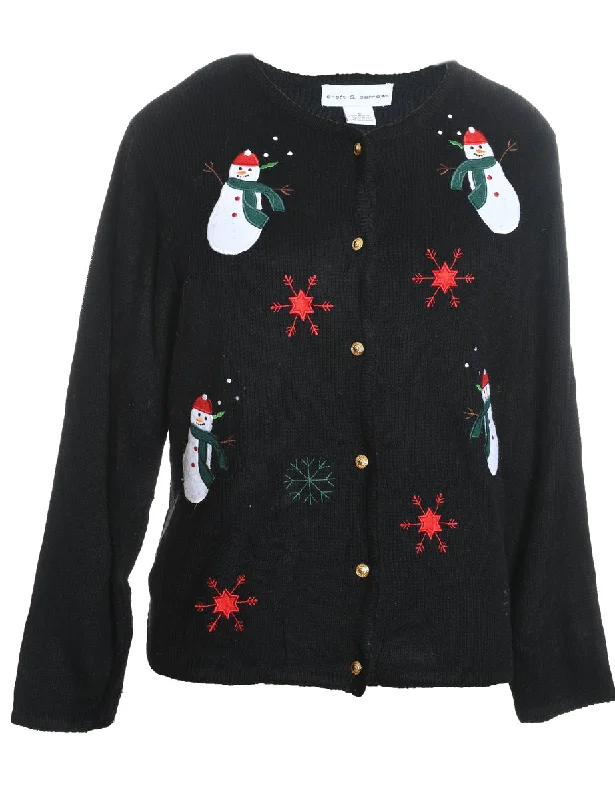 Snowman Christmas Cardigan - S Real Fur Shearling Chenille
