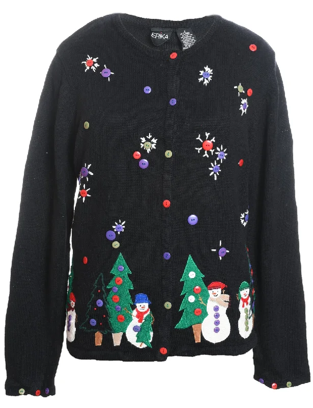 Snowman Christmas Cardigan - S Slim Fit Regular Fit Oversized