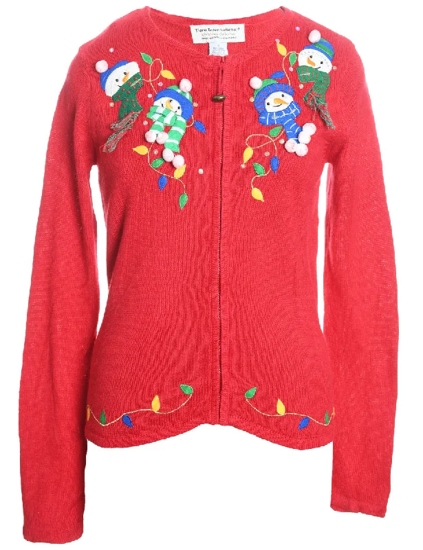 Snowman Christmas Cardigan - S Polka Dot Checkered Tartan