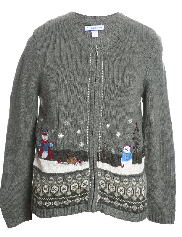 Snowman Christmas Cardigan - S Glossy Satin Silk