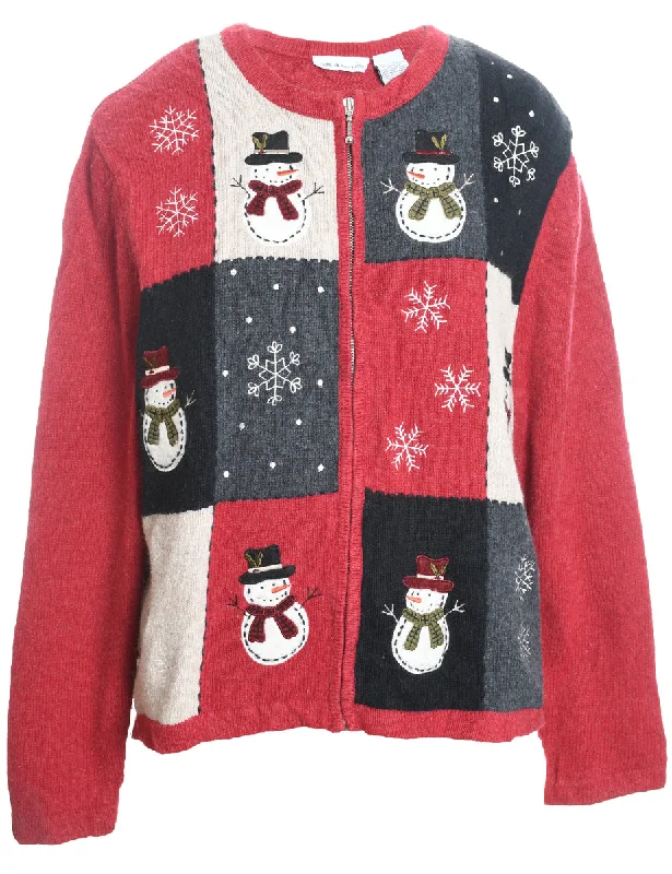 Snowman Christmas Cardigan - XL Nylon Fabric Polyester Fabric Spandex Fabric