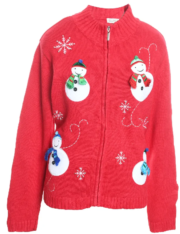 Snowman Christmas Cardigan - XL Chenille Blend Fleece Blend Nylon Blend
