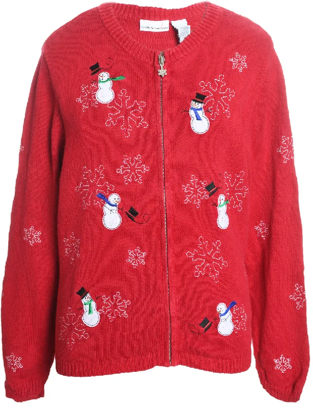 Snowman Christmas Cardigan - XL Silk Blend Satin Velvet