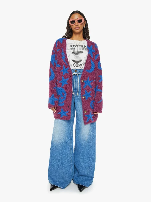 The Long Drop Cardigan Bell - Over The Moon Denim Fabric Leather Fabric Suede Fabric