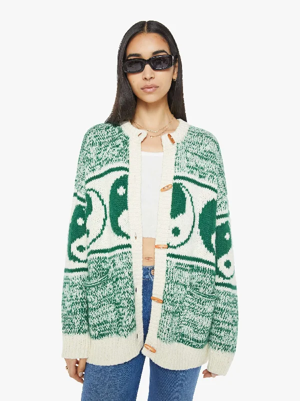 The Long Drop Cardigan - Forest And Cream Sequined Glittery Shiny