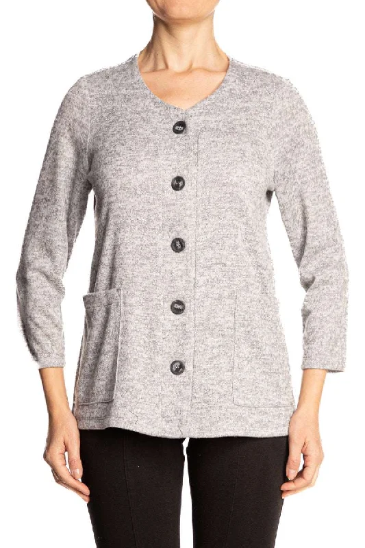 Women's Cardigan Silver Grey XLARGE SIZES Quality Soft Stretch Fabric Made In canada Yvonne Marie Boutiques Terry Terry Cloth Terry Knit